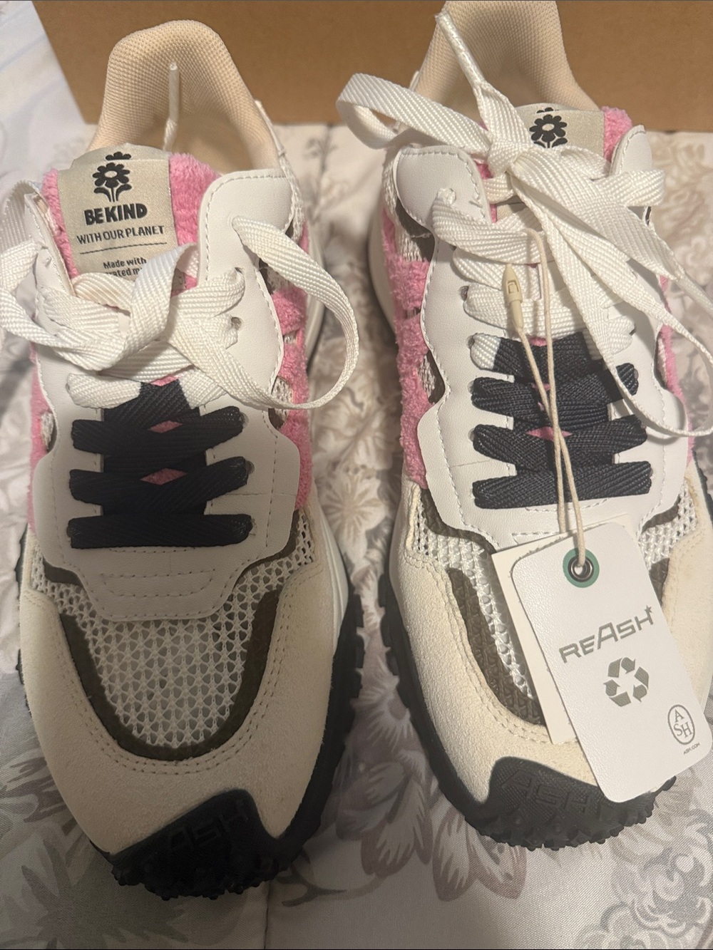 Ash BE KIND White Pink Black Accent Athletic Sneakers